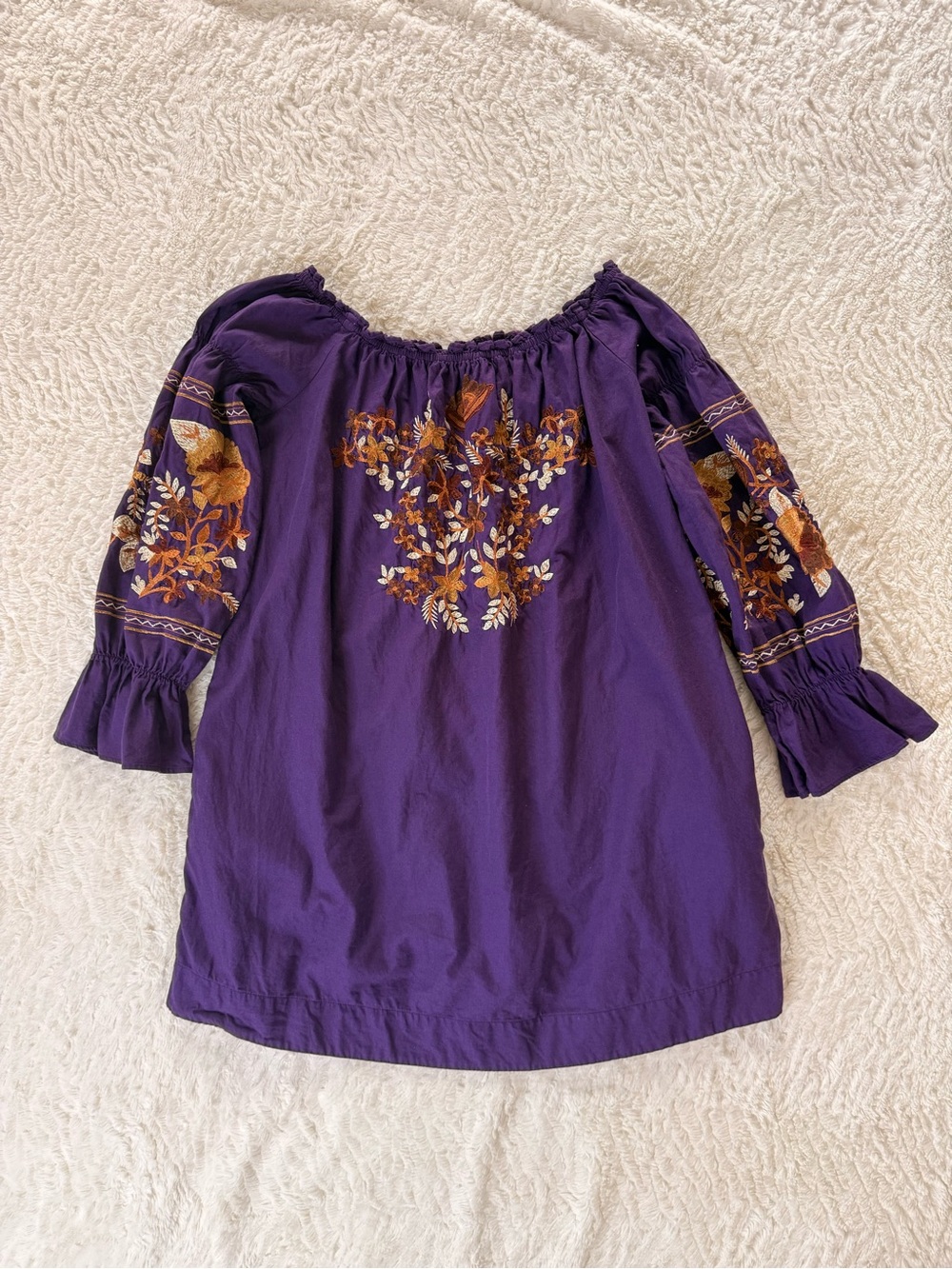 Free People Purple Off-Shoulder Embroidered Peasant Blouse